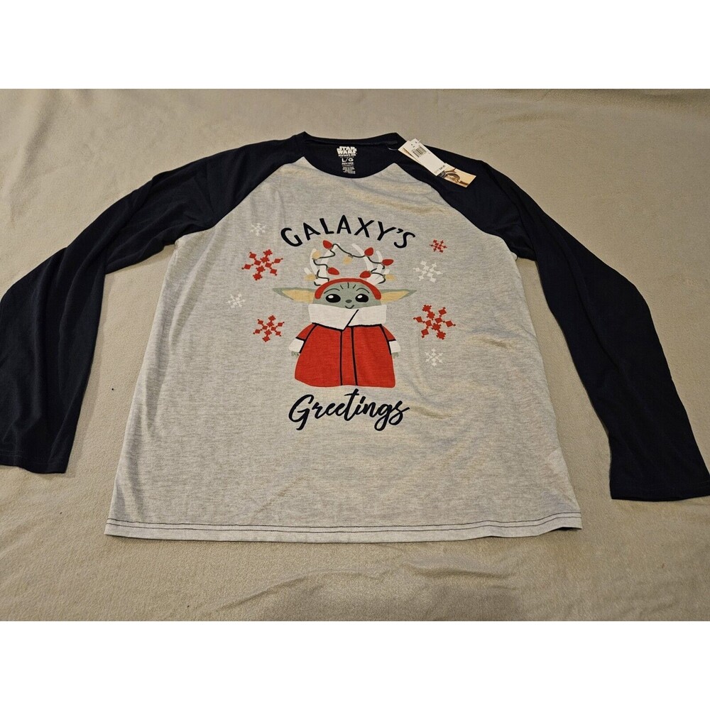 Star Wars “Galaxy's Greetings"  Baby Yoda Gray/Blue Long sleeve T-Shirt L Large